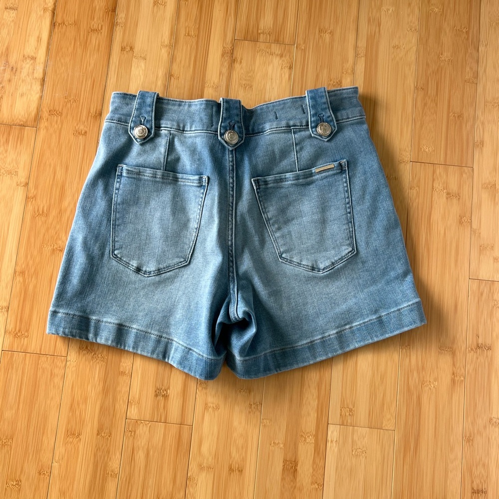 White House Black Market Women's Denim High Rise Shorts with Button Detail - Picture 4 of 7